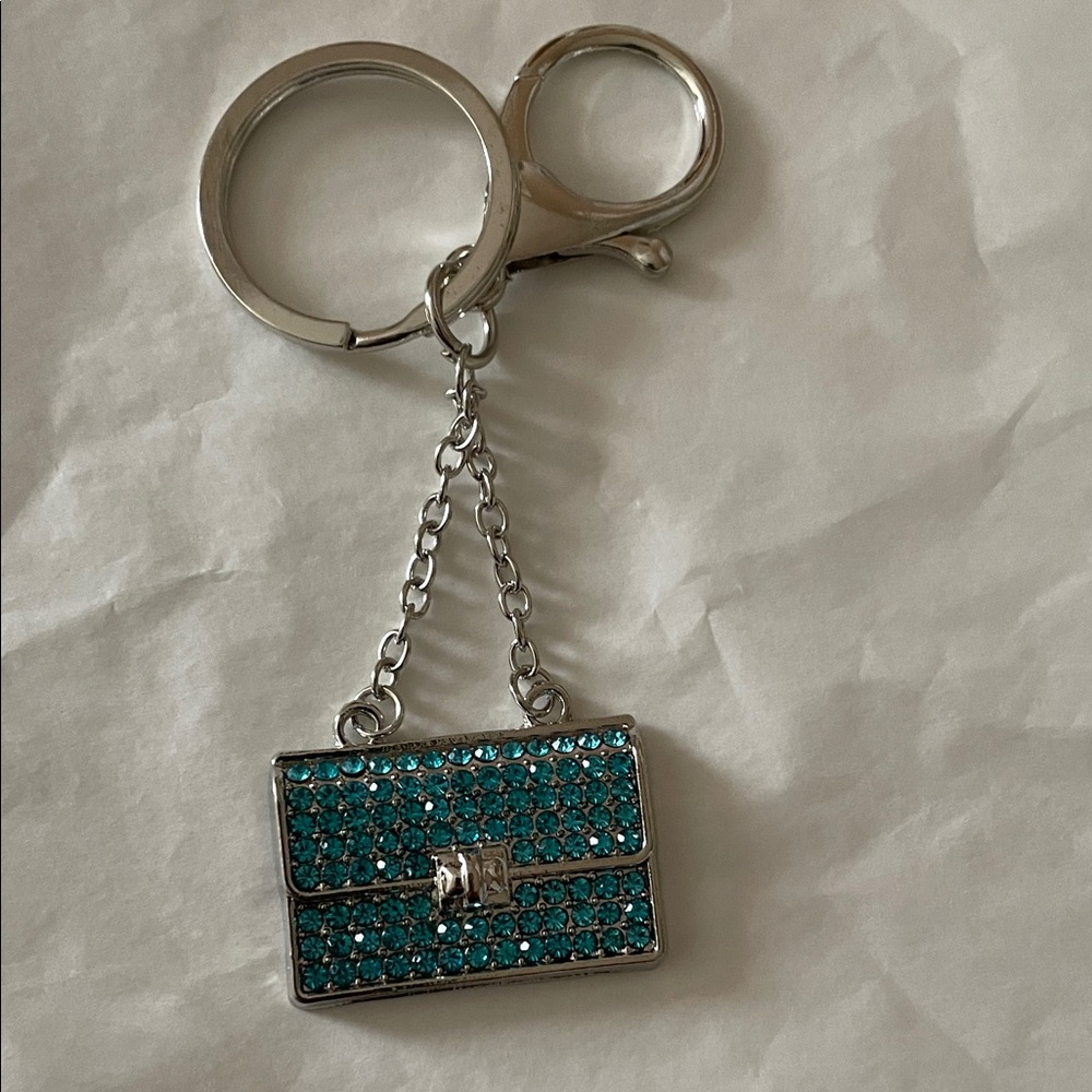 Elegant Silver and Teal Purse Keychain